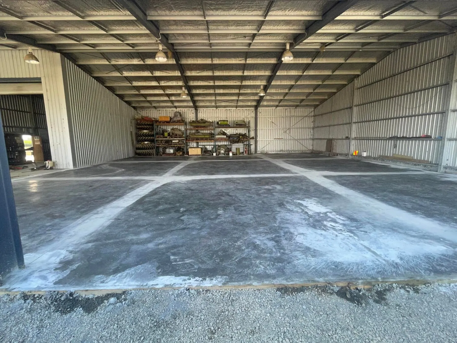 Saw cuts run through a small workshop floor in Geraldine, South Canterbury